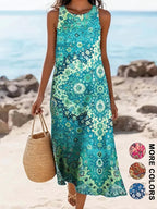 Floral Sleeveless Bohemian Midi Sundress for Women