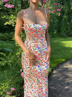 Floral Spaghetti Strap Backless Maxi Dress for Women