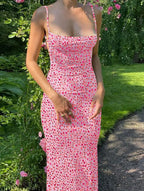 Floral Spaghetti Strap Backless Maxi Dress for Women