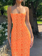Floral Spaghetti Strap Backless Maxi Dress for Women