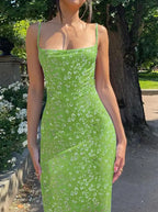 Floral Spaghetti Strap Backless Maxi Dress for Women
