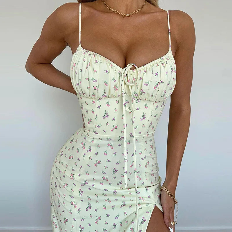 Floral Spaghetti Strap Bodycon Maxi Dress for Women