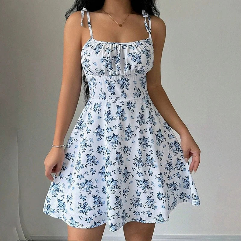 Floral Spaghetti Strap Short Dress for Women