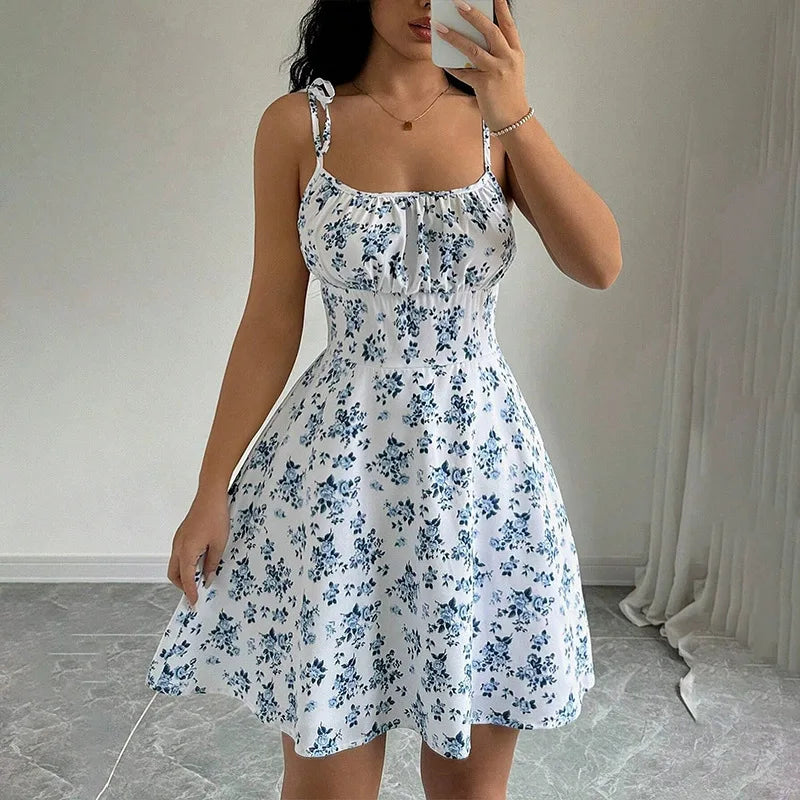 Floral Spaghetti Strap Short Dress for Women