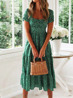 Floral Vintage Puff Sleeve Maxi Dress for Women