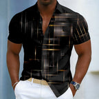 Geometric Short Sleeve Button-Up Shirt for Men