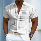 Geometric Short Sleeve Button-Up Shirt for Men