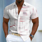 Geometric Short Sleeve Button-Up Shirt for Men