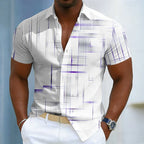 Geometric Short Sleeve Button-Up Shirt for Men