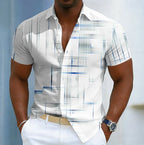 Geometric Short Sleeve Button-Up Shirt for Men