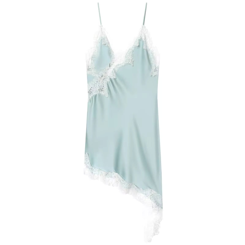 Lace Asymmetric Sleeveless Midi Slip Dress for Women