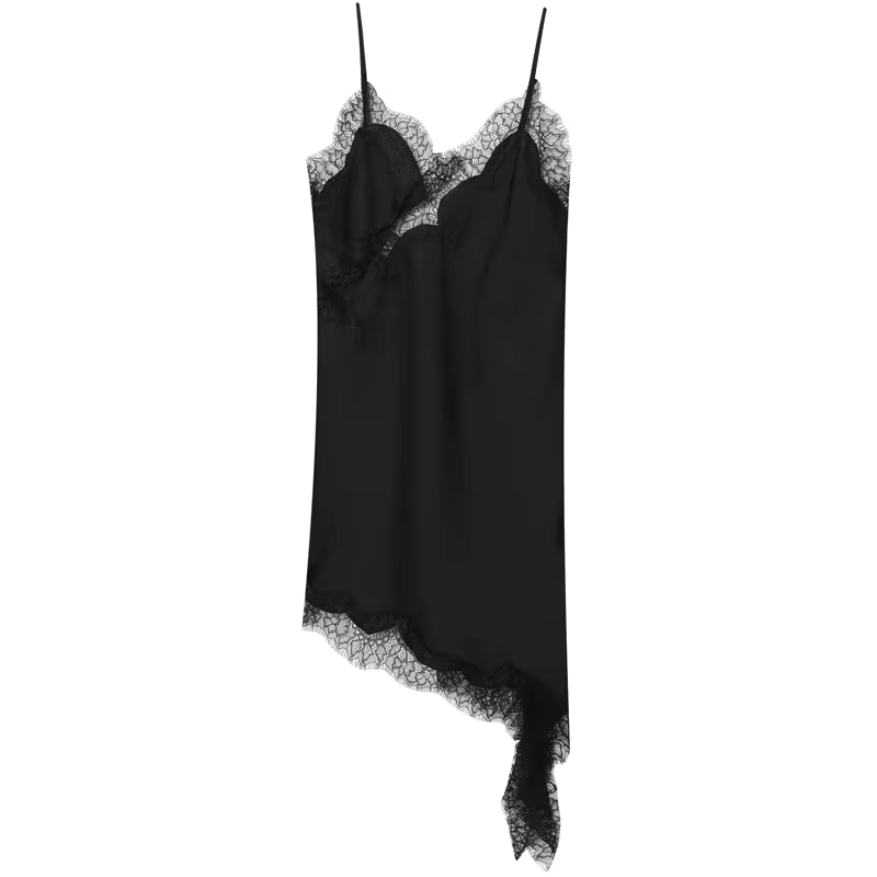 Lace Asymmetric Sleeveless Midi Slip Dress for Women