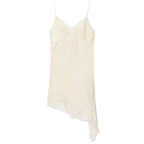 Lace Asymmetric Sleeveless Midi Slip Dress for Women
