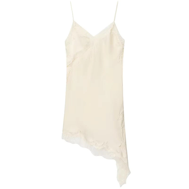 Lace Asymmetric Sleeveless Midi Slip Dress for Women
