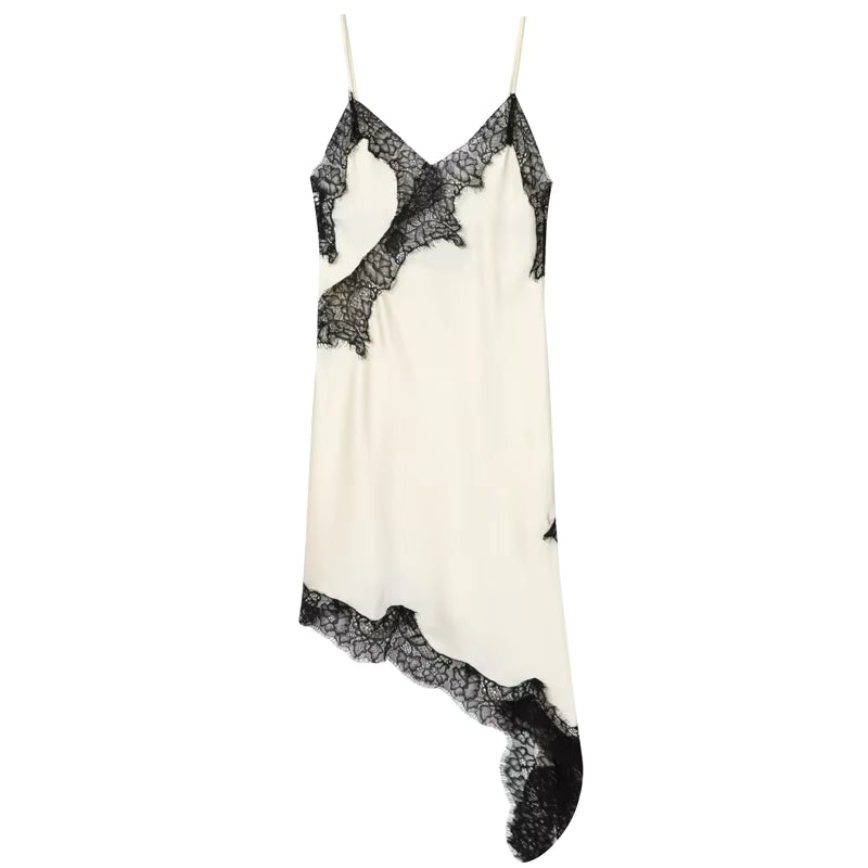 Lace Asymmetric Sleeveless Midi Slip Dress for Women