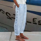 Lightweight Stripe Buttoned Trousers for Women