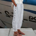 Lightweight Stripe Buttoned Trousers for Women