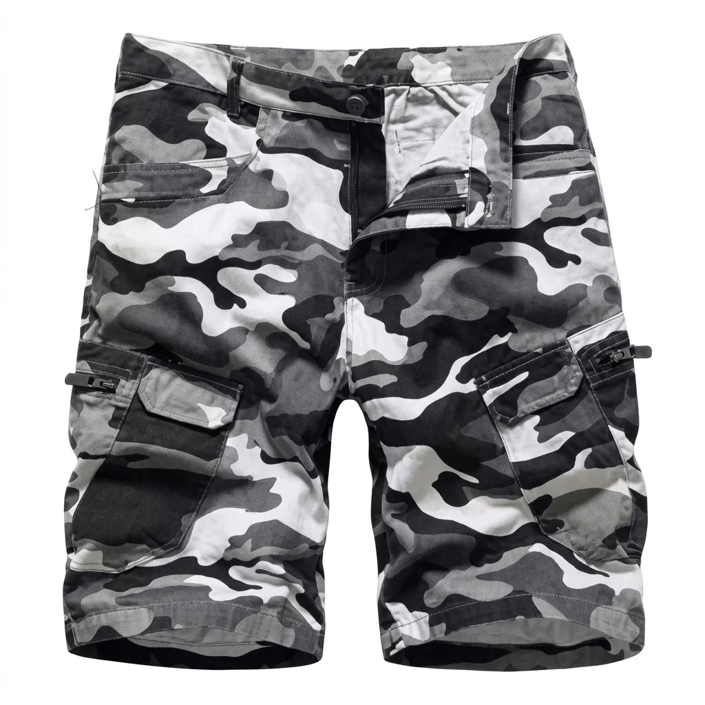 Men's Camouflage Multi-Pocket Belted Cargo Shorts