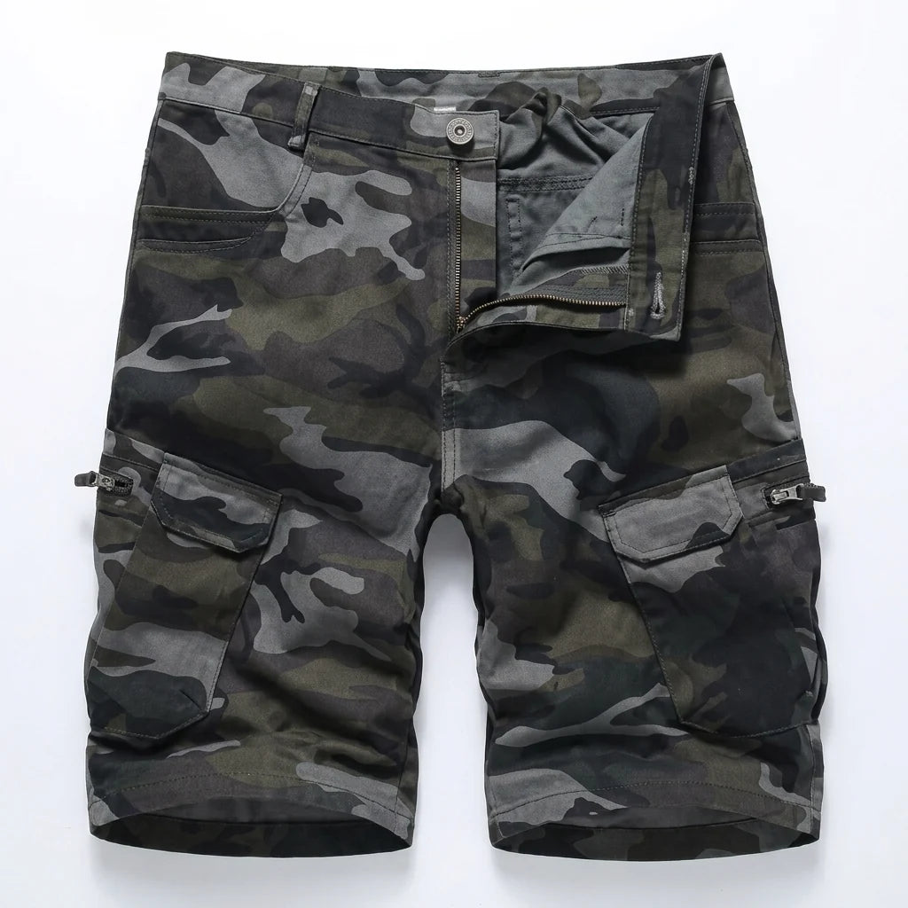 Men's Camouflage Multi-Pocket Belted Cargo Shorts