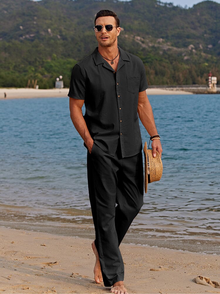 Men's Camp Collar Shirt and Trousers Set