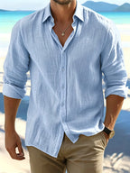 Men's Casual Long Sleeve Linen-Style Shirt