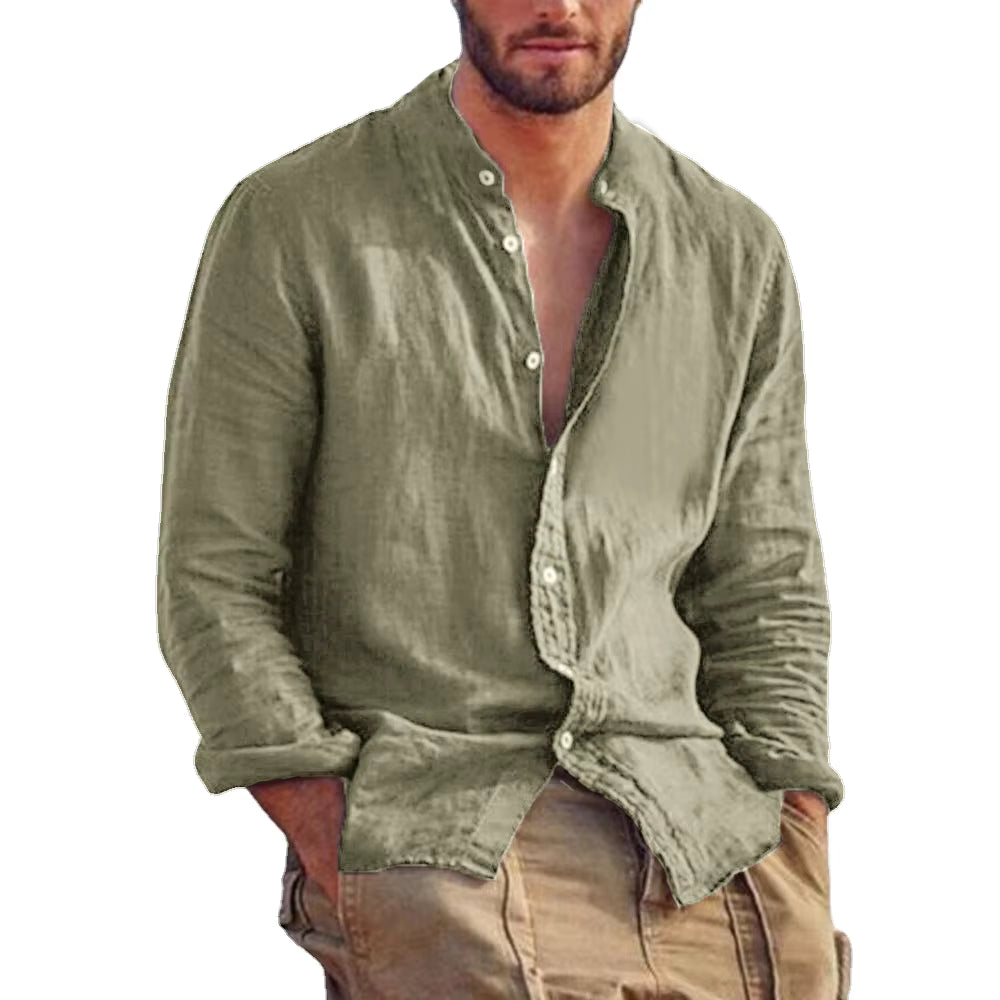Men's Casual Stand Collar Long Sleeve Shirt