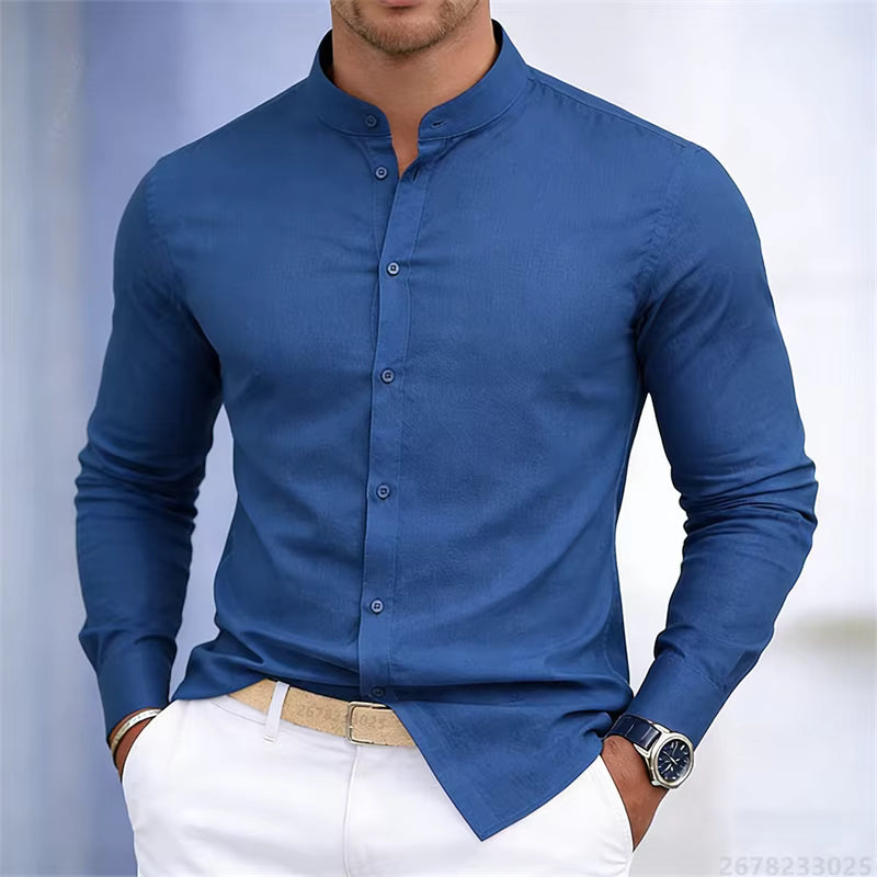 Men's Casual Stand Collar Long Sleeve Shirt