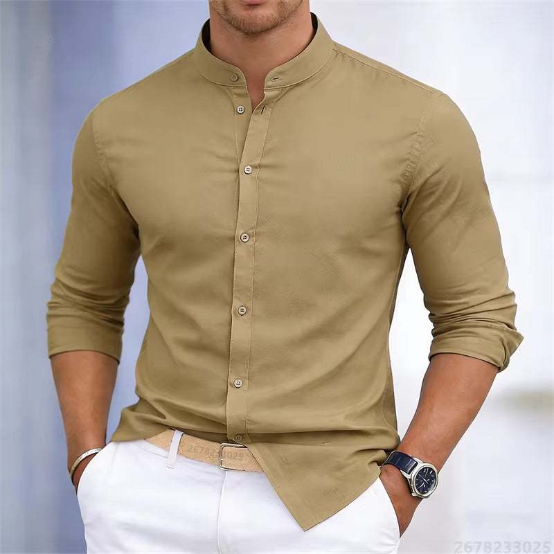 Men's Casual Stand Collar Long Sleeve Shirt