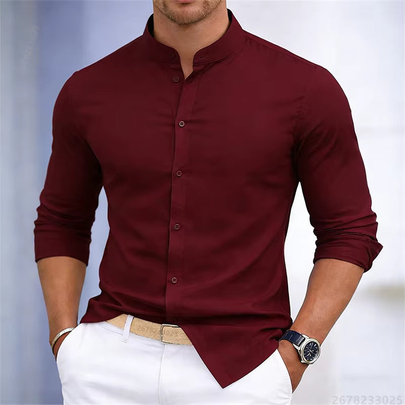 Men's Casual Stand Collar Long Sleeve Shirt