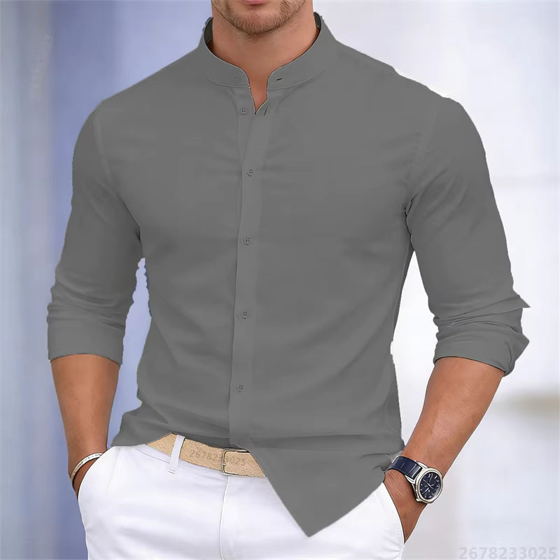 Men's Casual Stand Collar Long Sleeve Shirt