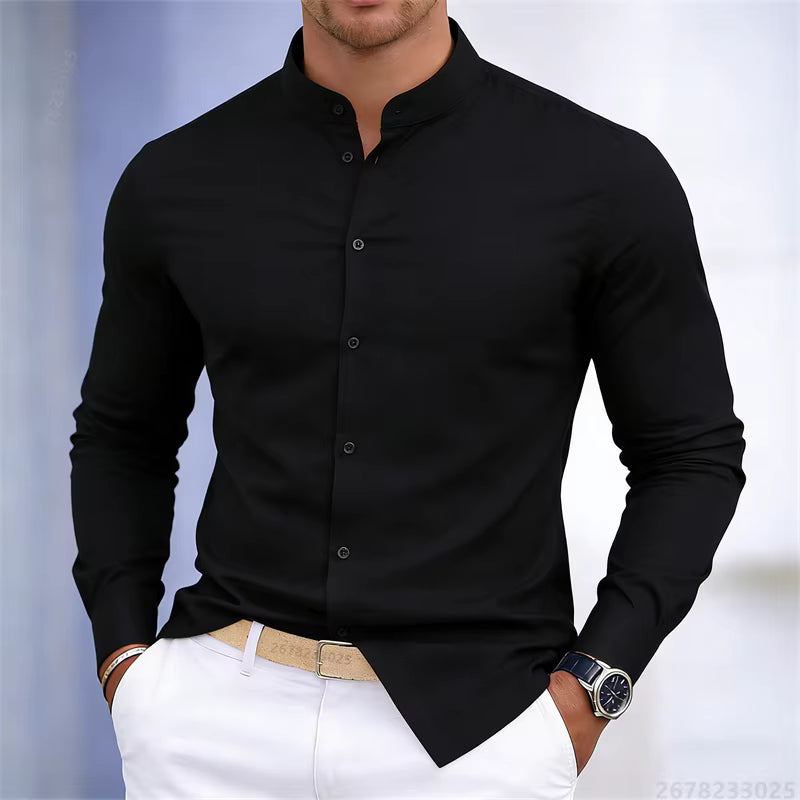 Men's Casual Stand Collar Long Sleeve Shirt