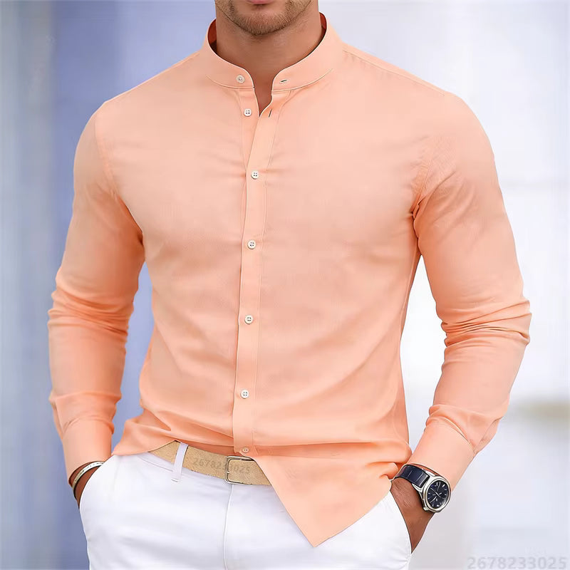 Men's Casual Stand Collar Long Sleeve Shirt