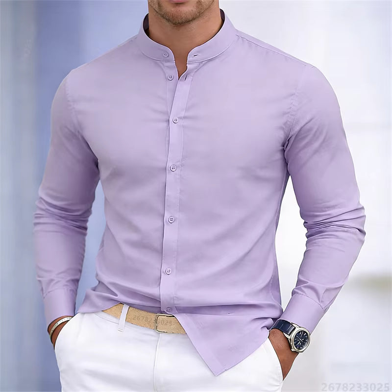 Men's Casual Stand Collar Long Sleeve Shirt