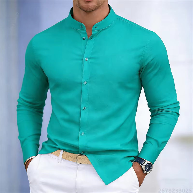 Men's Casual Stand Collar Long Sleeve Shirt