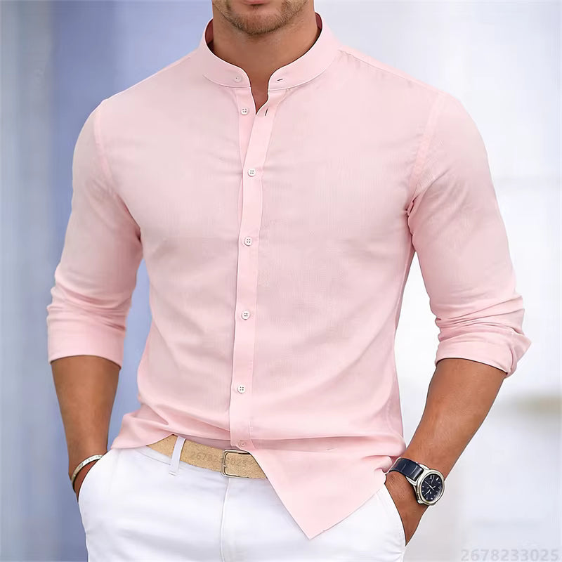 Men's Casual Stand Collar Long Sleeve Shirt