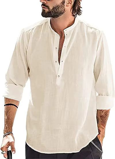 Men's Casual Stand Collar Long Sleeve Shirt