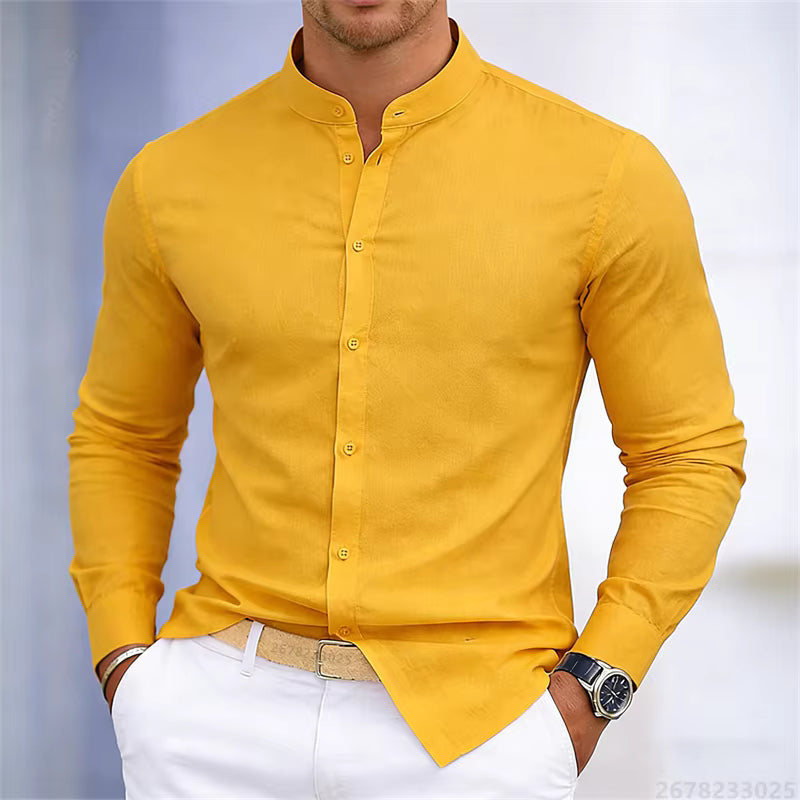 Men's Casual Stand Collar Long Sleeve Shirt