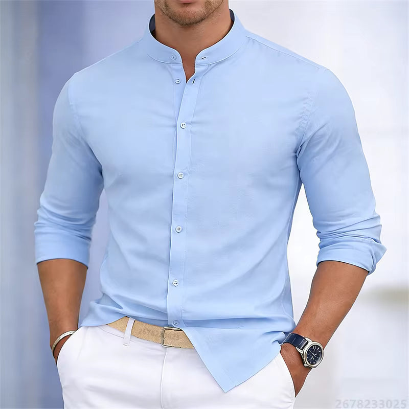 Men's Casual Stand Collar Long Sleeve Shirt