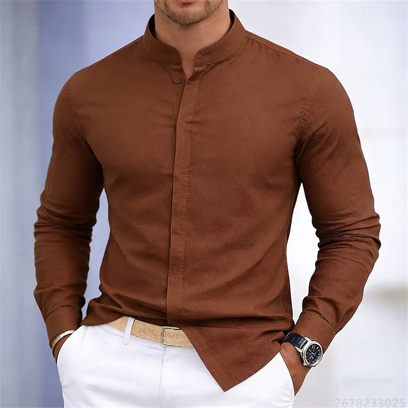 Men's Casual Stand Collar Long Sleeve Shirt