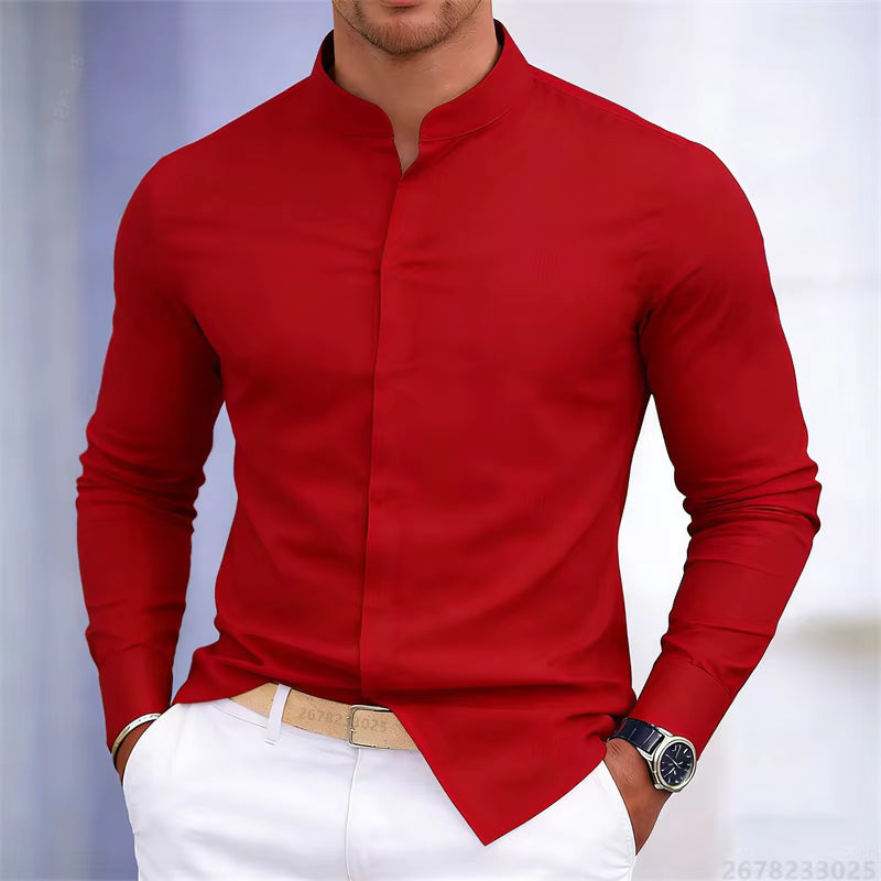 Men's Casual Stand Collar Long Sleeve Shirt
