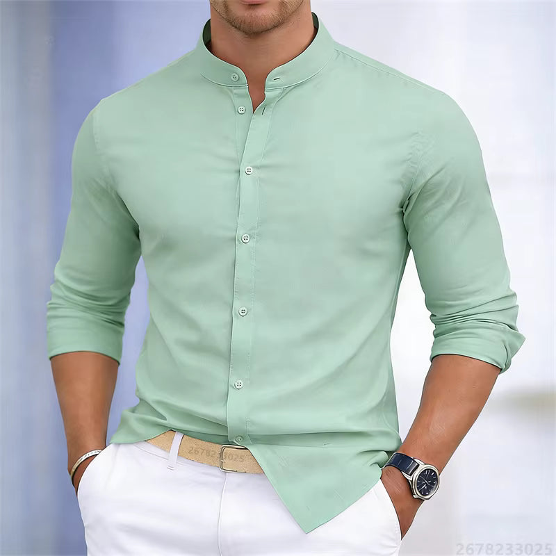 Men's Casual Stand Collar Long Sleeve Shirt