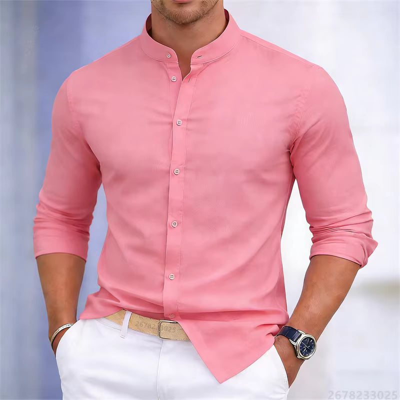 Men's Casual Stand Collar Long Sleeve Shirt