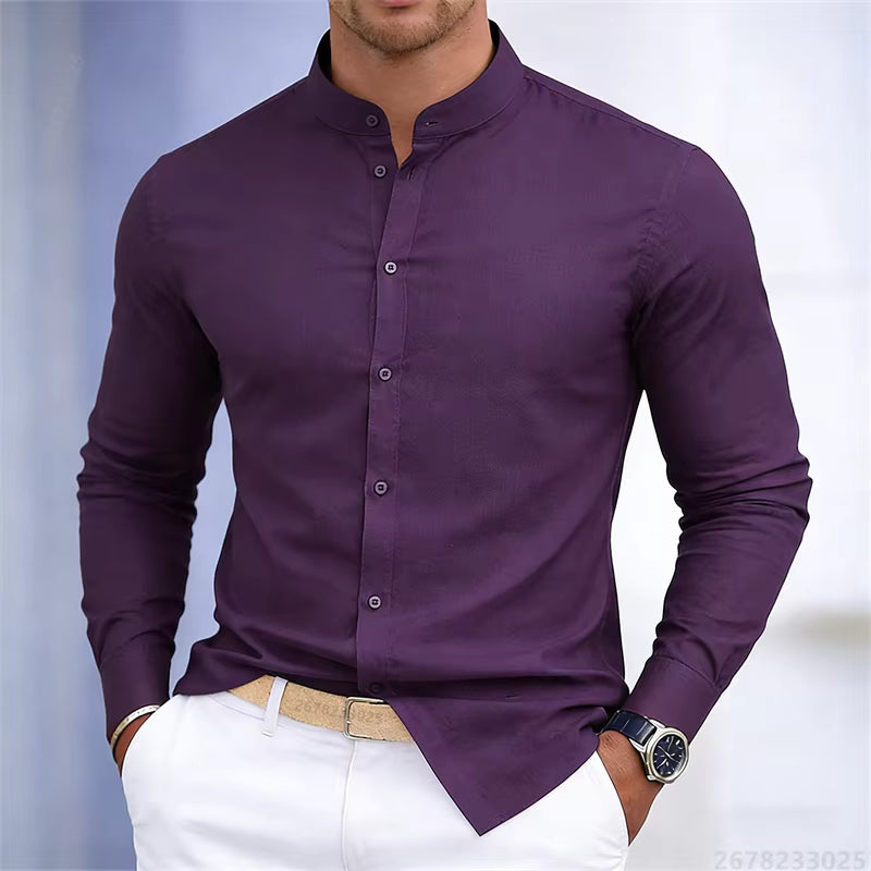 Men's Casual Stand Collar Long Sleeve Shirt