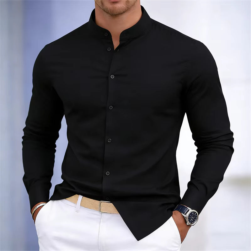 Men's Casual Stand Collar Long Sleeve Shirt