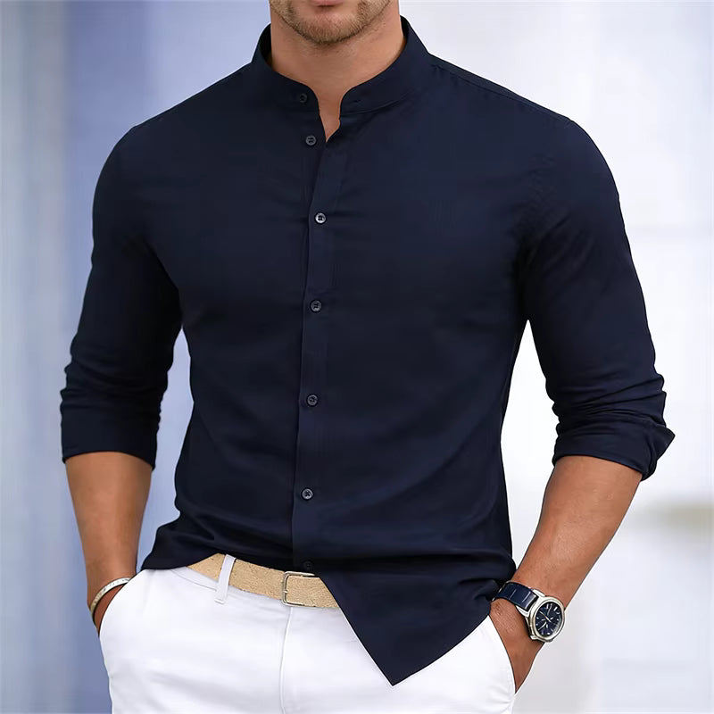 Men's Casual Stand Collar Long Sleeve Shirt