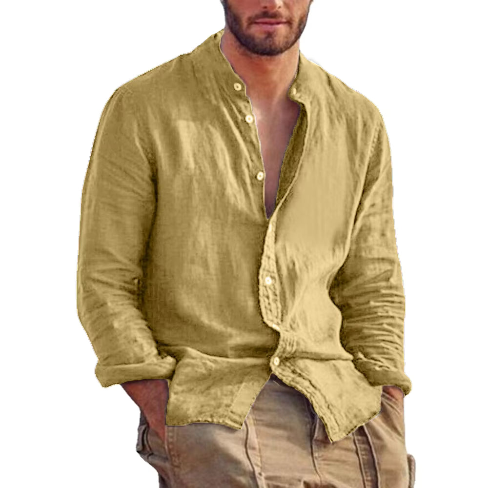 Men's Casual Stand Collar Long Sleeve Shirt