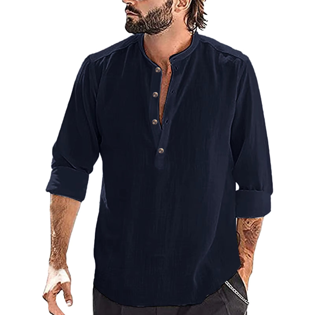 Men's Casual Stand Collar Long Sleeve Shirt
