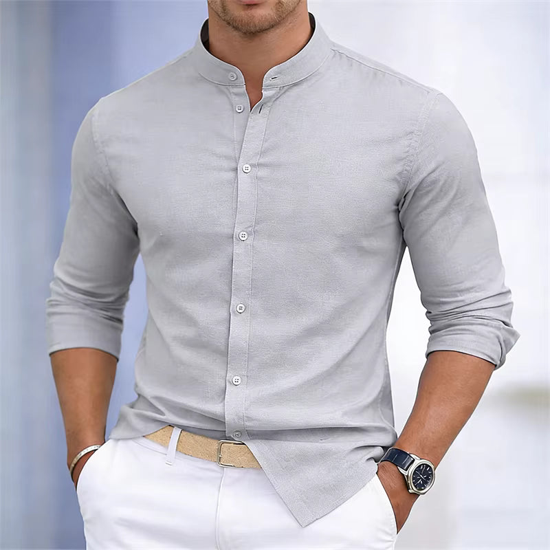 Men's Casual Stand Collar Long Sleeve Shirt