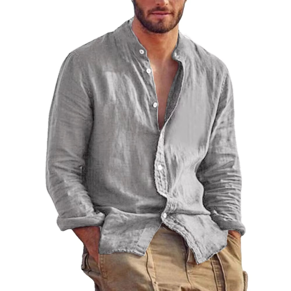 Men's Casual Stand Collar Long Sleeve Shirt