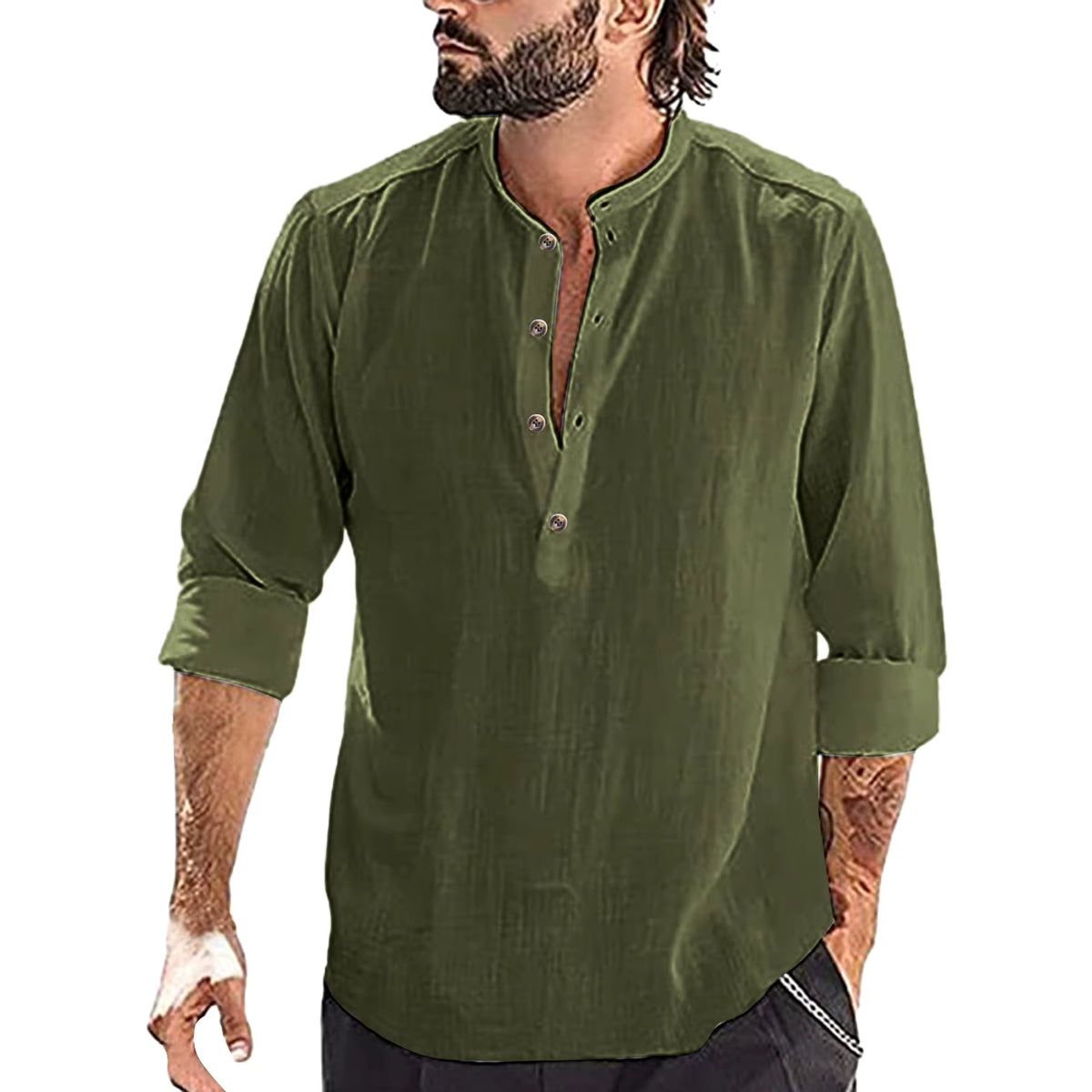 Men's Casual Stand Collar Long Sleeve Shirt